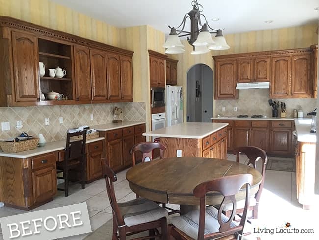 New White Kitchen Reveal. Amazing before and after photos of a modern farmhouse style kitchen home remodel. Home decorating and kitchen inspiration. LivingLocurto.com