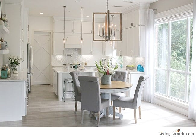New White Kitchen Reveal. Amazing before and after photos of a modern farmhouse style kitchen home remodel. Home decorating and kitchen inspiration. LivingLocurto.com