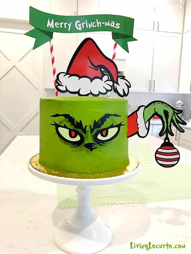Adorable Grinch Cake Inspiration and Grinch Christmas Party Ideas! The Grinch makes an adorable Christmas party theme and this Merry Grinch-mas green Grinch cake will be the hit of your holiday celebration! #grinch #cake