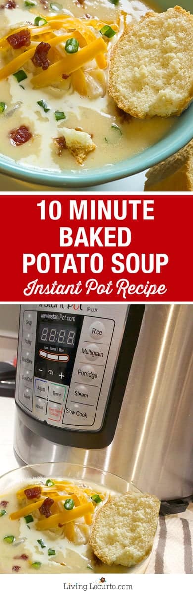 This 10 Minute Instant Pot Potato Soup is the perfect quick and easy hearty meal! With a pressure cooker, you'll have dinner in minutes. This is the BEST baked potato soup recipe the whole family will love! Perfect to serve a party or for a fast family dinner. Gluten free. #pressurecooker #instantpot #soup #pressurecooking #potato #easyrecipe #dinner #recipe