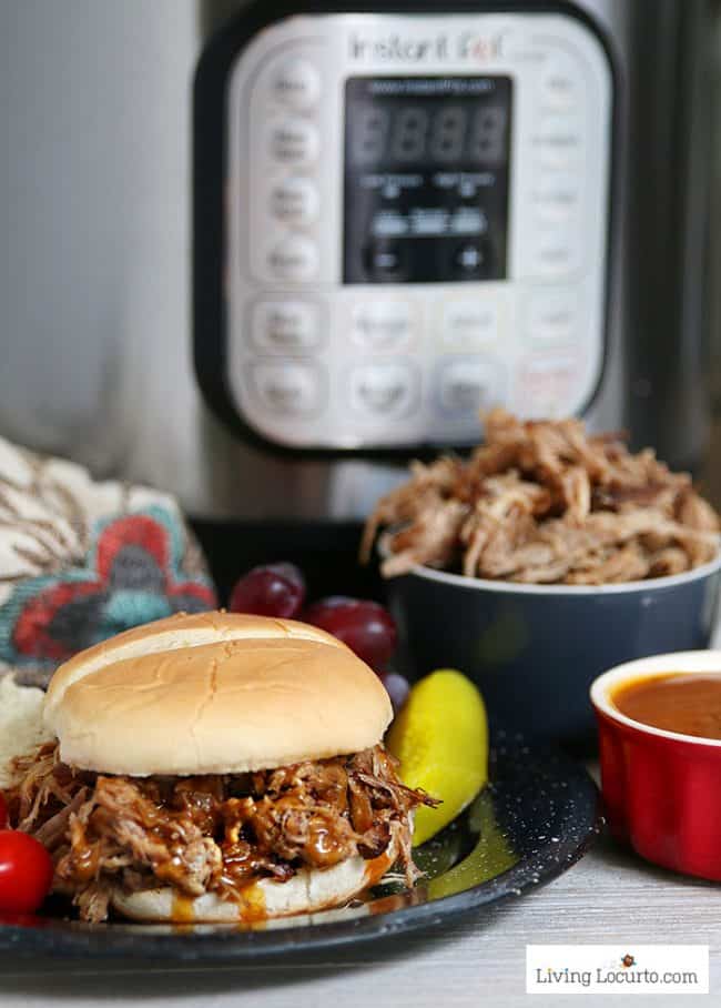 Instant Pot with Pork BBQ sandwich on a plate
