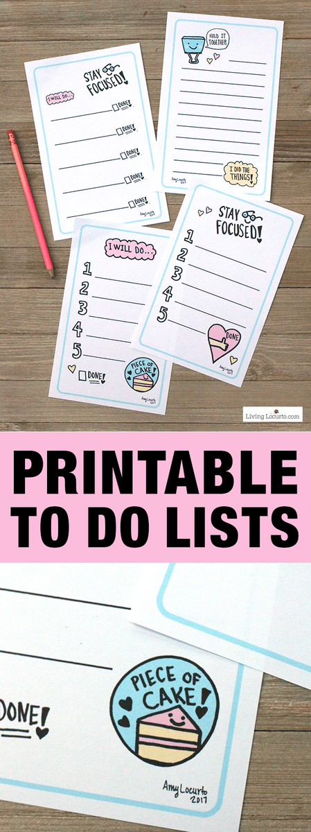 Cute Printable To-Do Lists. How to stay focused time management tips. Best to do lists with hand drawn illustrations 80's sticker vibe. Life management, self help and organization ideas. LivingLocurto.com