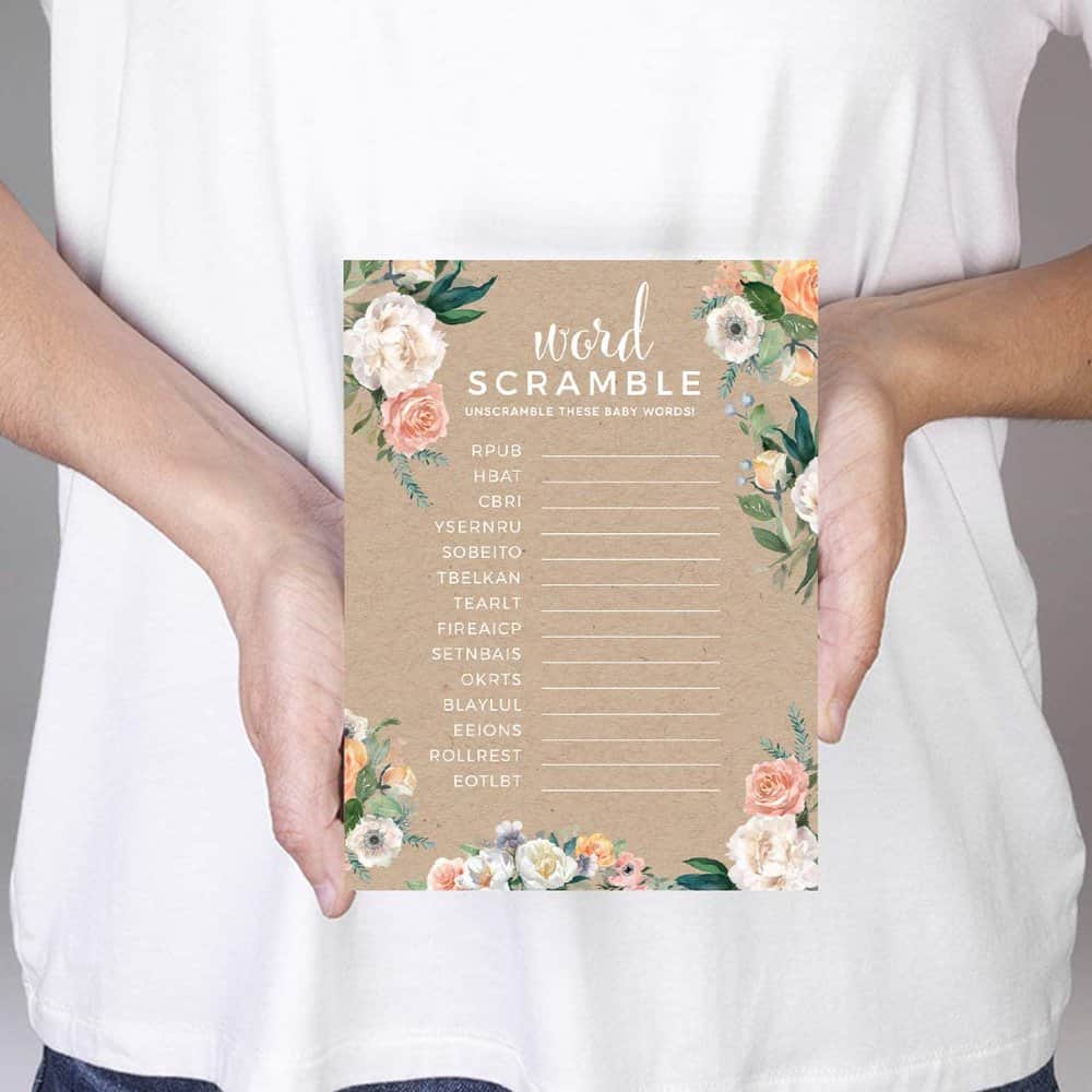 15 Refreshingly Different Baby Shower Games 2 Baby Shower Games Word Scramble Cards