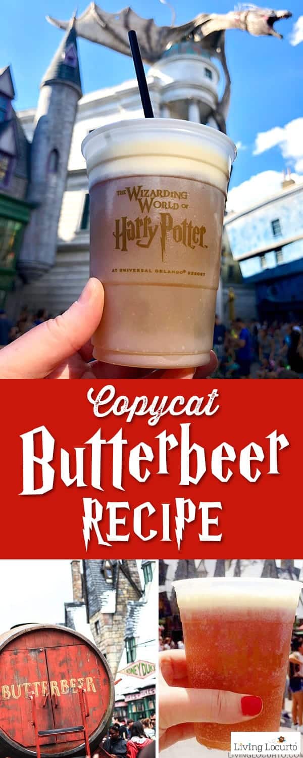This homemade Butterbeer Recipe is a perfect treat for all Harry Potter fans! Making this copycat version of Universal Orlando's recipe is as easy as magic! #harrypotter #butterbeer #drinks #livinglocurto #recipe #copycat #butterbeerrecipe #harrypotterfan