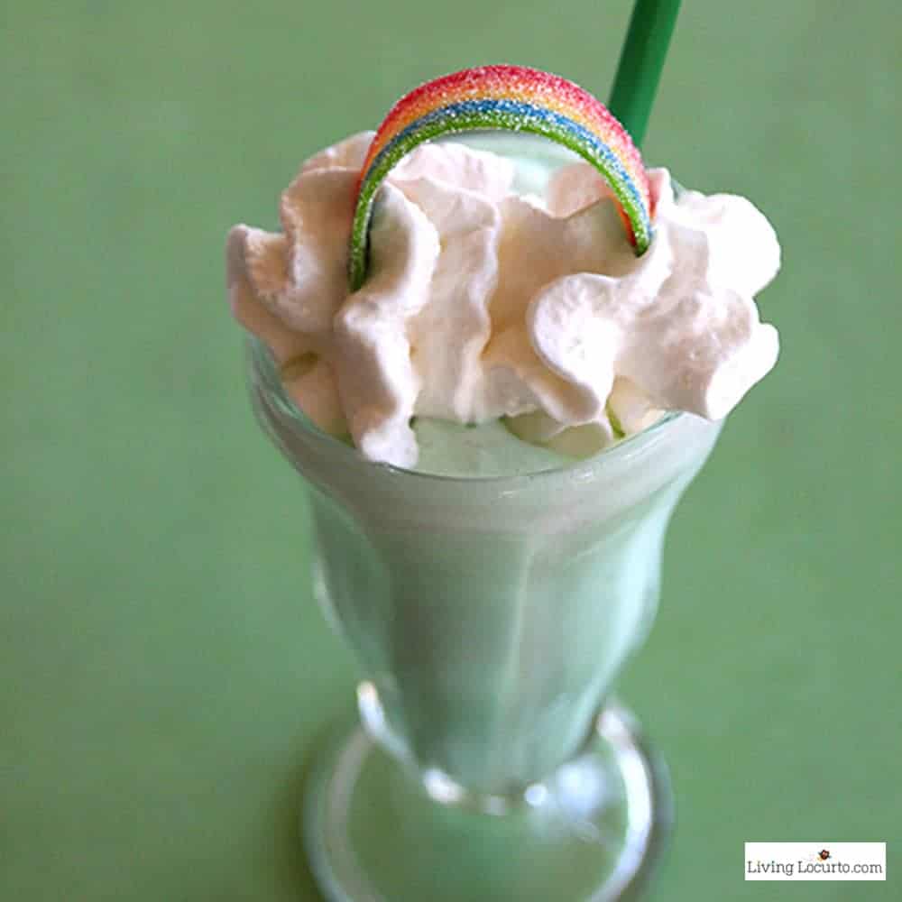 Shamrock Shake 2 This Shamrock Shake Recipe is an Easy McDonalds Copycat recipe topped with rainbow candy and whipped cream. A tasty green mint homemade dessert for St. Patrick's Day or to enjoy all year long!
