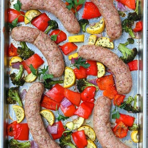 Sheet Pan Chicken Sausage and Vegetables Healthy Dinner Recipe Idea