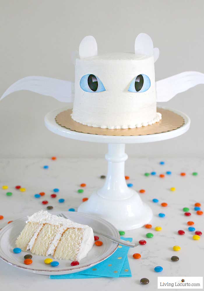 Easy How To Train Your Dragon Cake Tutorial! Fluffy white cake recipe for a Light Fury dragon birthday cake. LivingLocurto.com