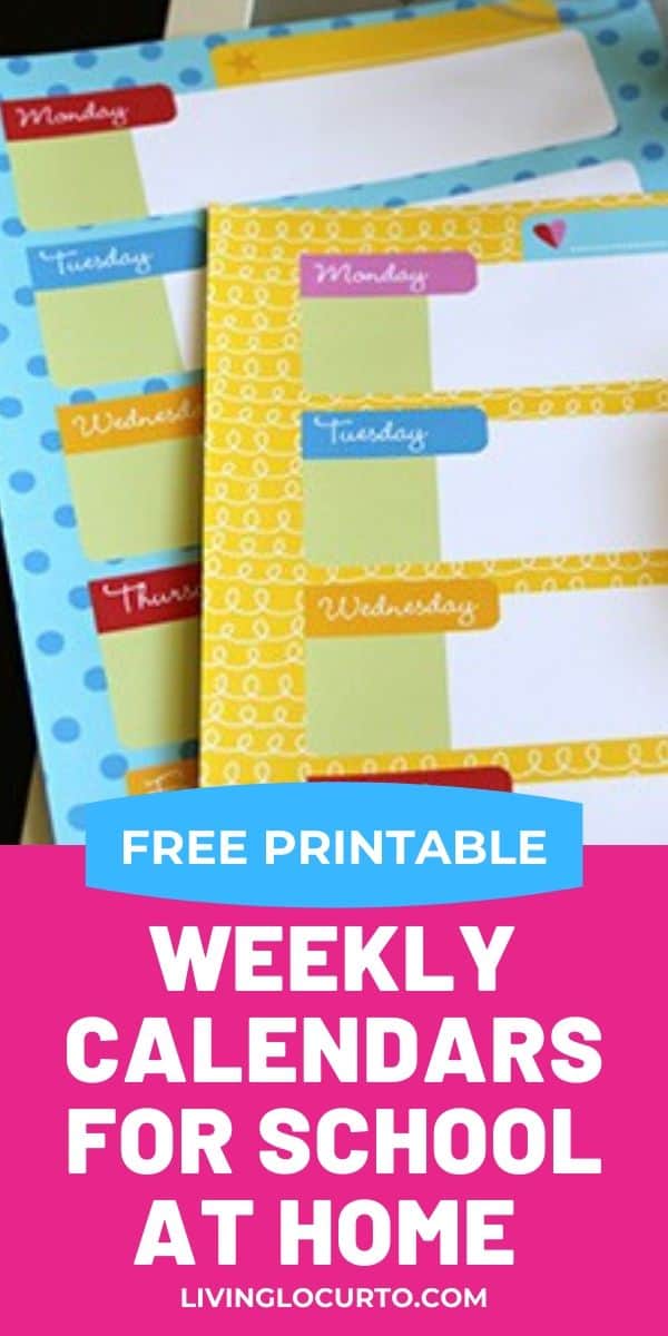 Free Printable Weekly Calendars for Kids and Home School