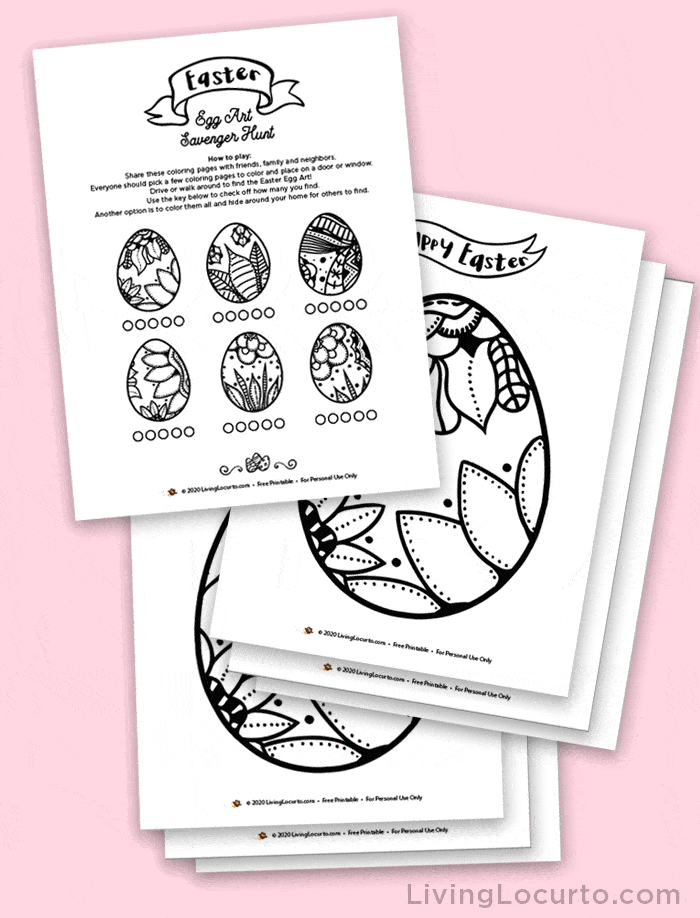 Easter Color Sheets and Free Printable Easter Egg Art Scavenger Hunt Game Living Locurto
