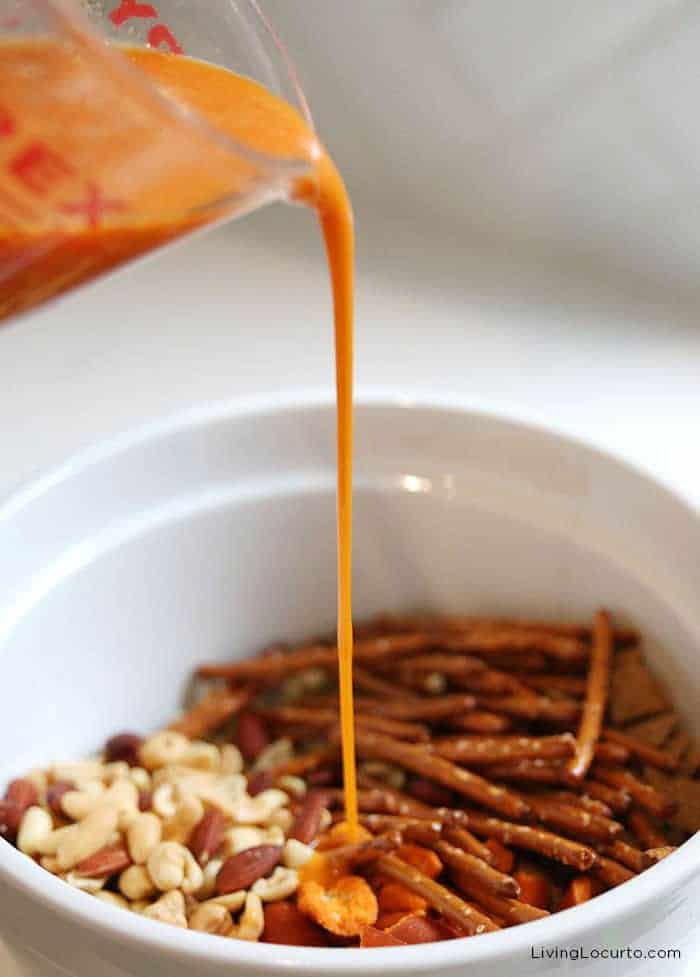 Buffalo Chex Mix 3 Buffalo Chex Mix Recipe Sauce Pouring