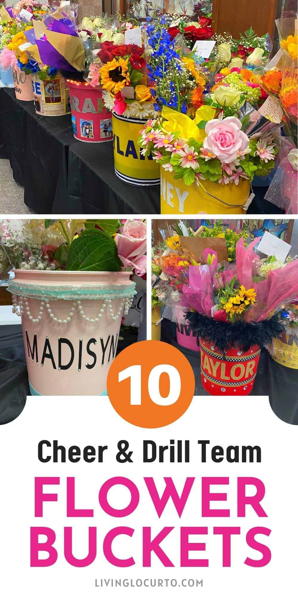 Flower Bucket Bouquets 3 Cheer Drill Team Flower Buckets Team Ideas