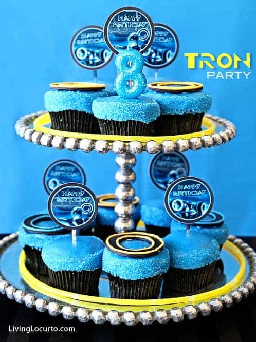 Tron Birthday Cupcakes by Living Locurto Tron Birthday Party with Free Printables