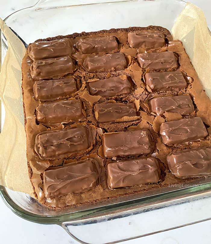 5 Layer Candy Bar Brownies with Snickers