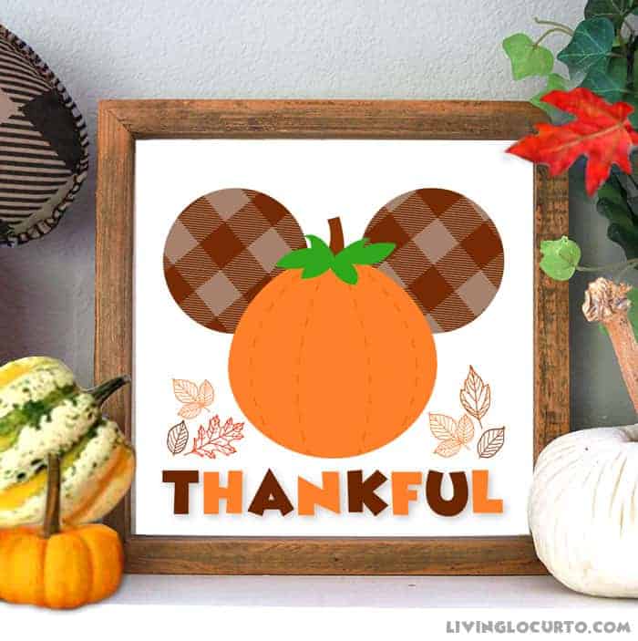 Mickey Thankful Pumpkin Sign Printable - Disney Thanksgiving Decorations