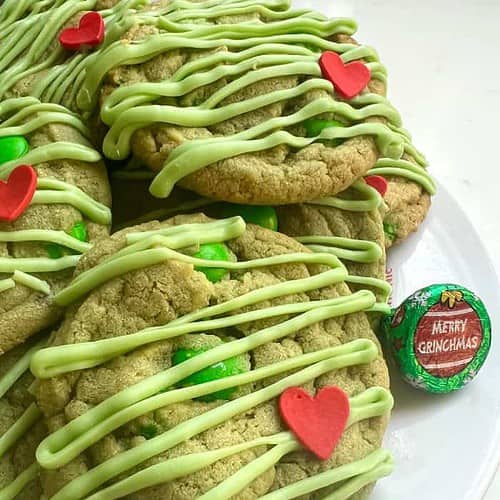 Green Grinch Cookies with M&M’s and a red heart