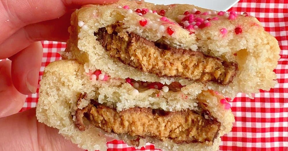 Peanut Butter Cup Stuffed Heart Cookies 3 Reese's Peanut Butter Cup stuffed cookies