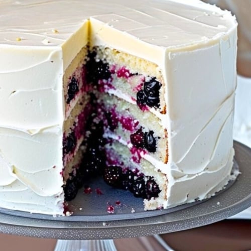 Easy Blackberry Cake recipe with cream cheese frosting made with fresh blackberries.