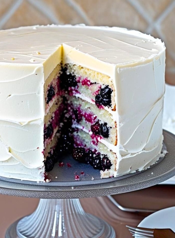 Easy Blackberry Cake recipe with cream cheese frosting made with fresh blackberries.