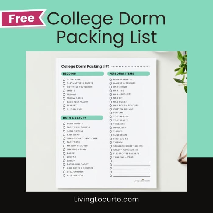 Free College Packing List 1 Free College Dorm Packing List