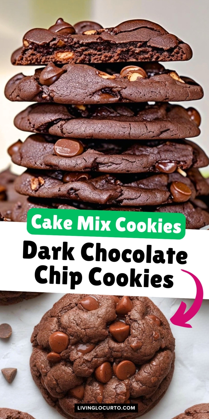 Dark Chocolate Chip Cake Mix Cookies 4 Make rich and chewy Dark Chocolate Chip Cake Mix Cookies in minutes!