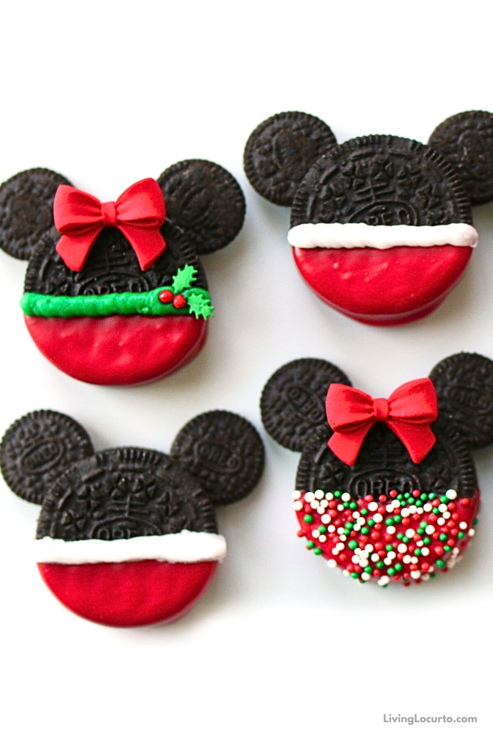 Easy Mickey & Minnie Mouse Christmas Cookies recipe to make at home! Fun Disney themed holiday cookies for a party, gifts or cookie exchange.