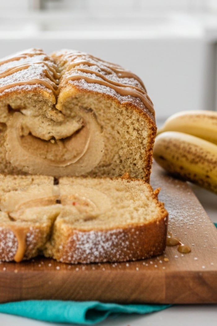 Peanut Butter Cream Cheese Filled Banana Bread Close up