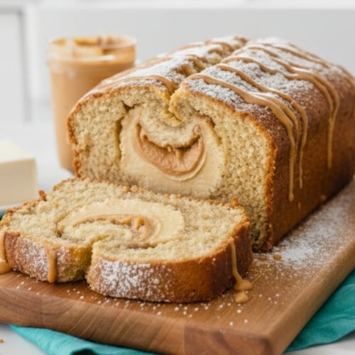 Peanut Butter Cream Cheese Filled Banana Bread - Moist, easy-to-make banana bread with a rich, velvety peanut butter cheesecake swirl.