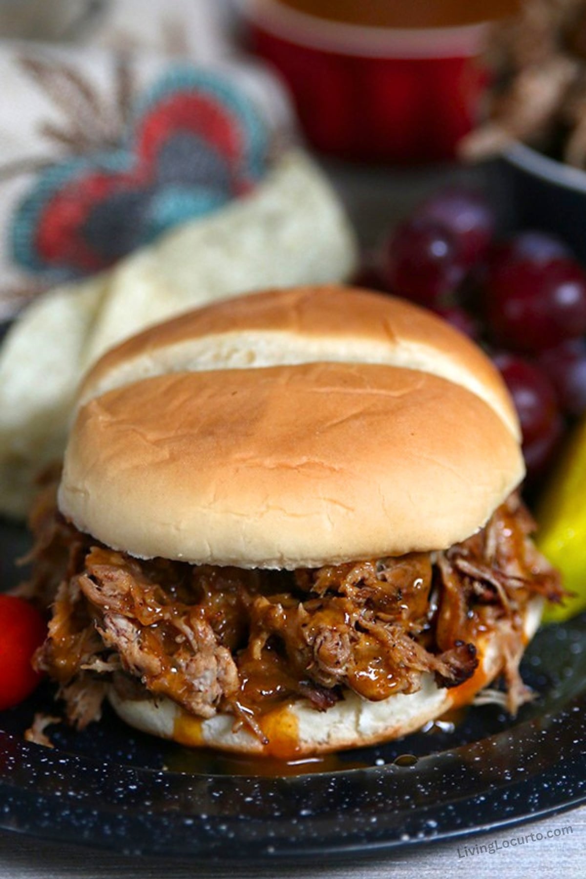 Instant Pot Pulled Pork 2 Instant Pot Pulled Pork sandwich on a plate.