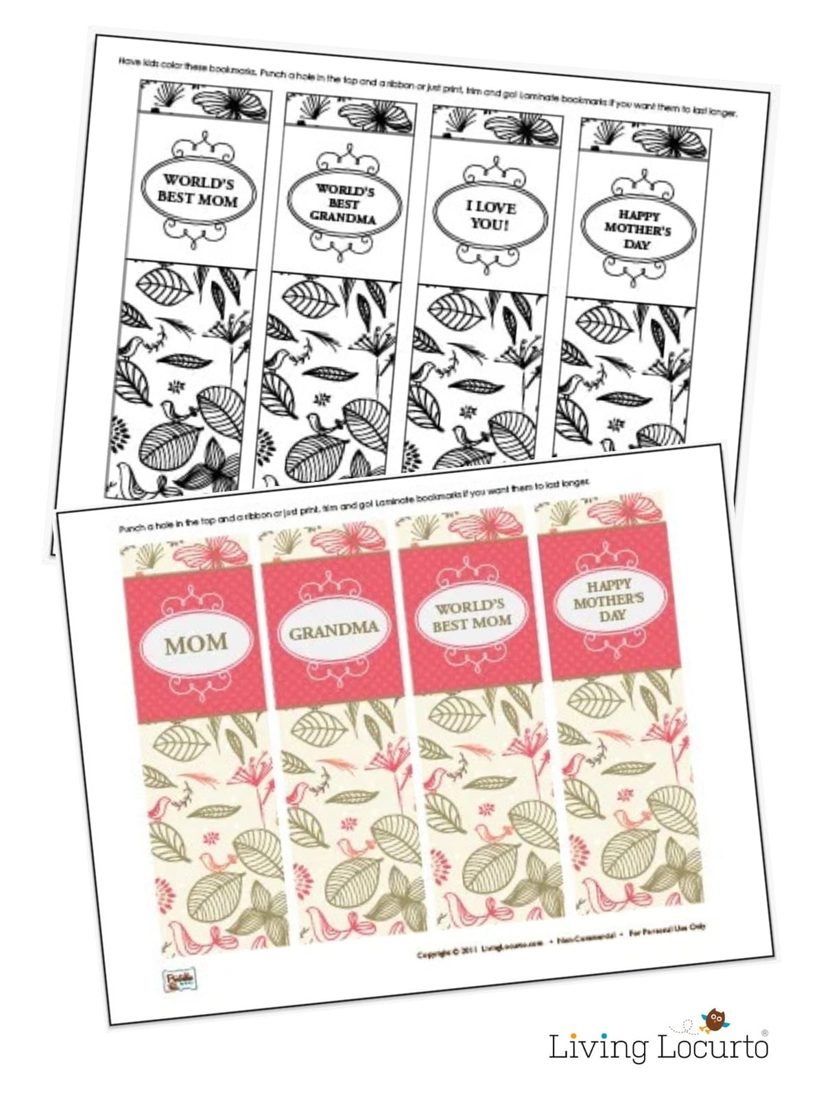 Mothers Day Bookmarks and Coloring Sheets Free Printable