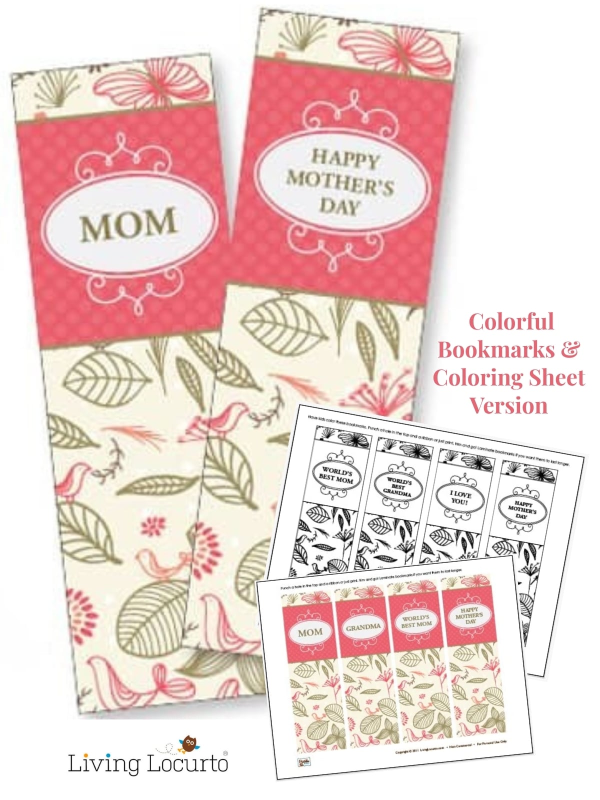 Mothers Day Bookmarks and Coloring Sheets