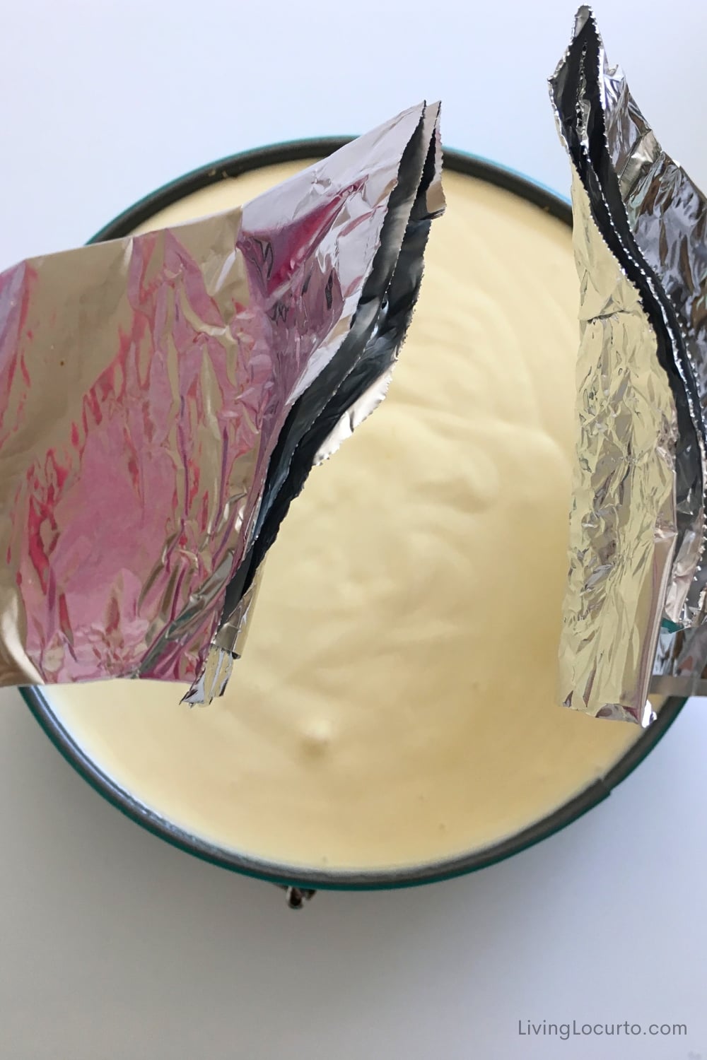 Copycat Cheesecake Factory Cheesecake 11 foil around a cheesecake pan