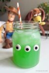 Toy Story Green Alien Pineapple Lemonade in a mason jar.