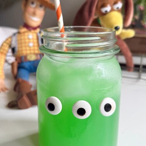 Toy Story Green Alien Pineapple Lemonade 9 Toy Story Green Alien Pineapple Lemonade in a mason jar.
