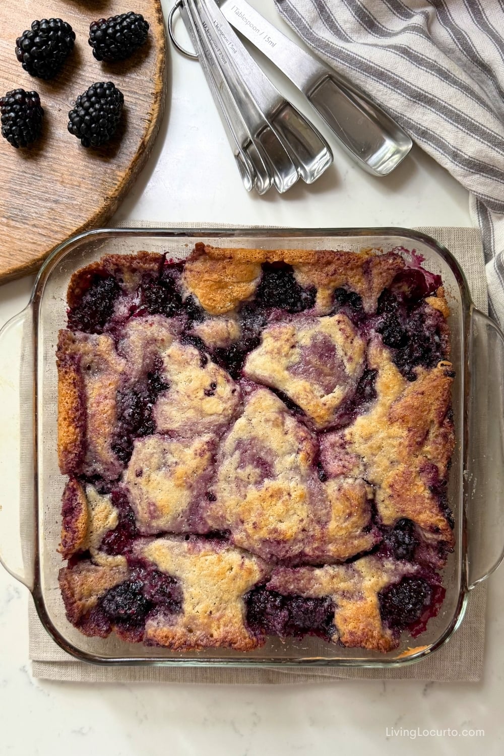 Spiced Blackberry Cobbler Recipe in a 9x9 pan.