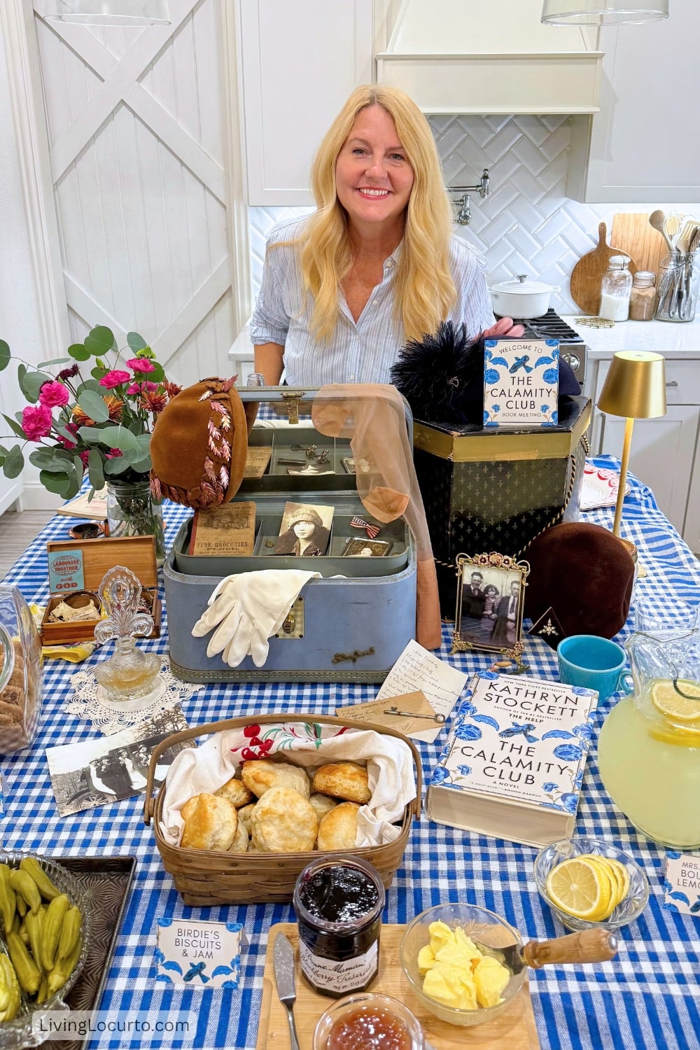 Woman standing next to The Calamity Club Book Club Party Food